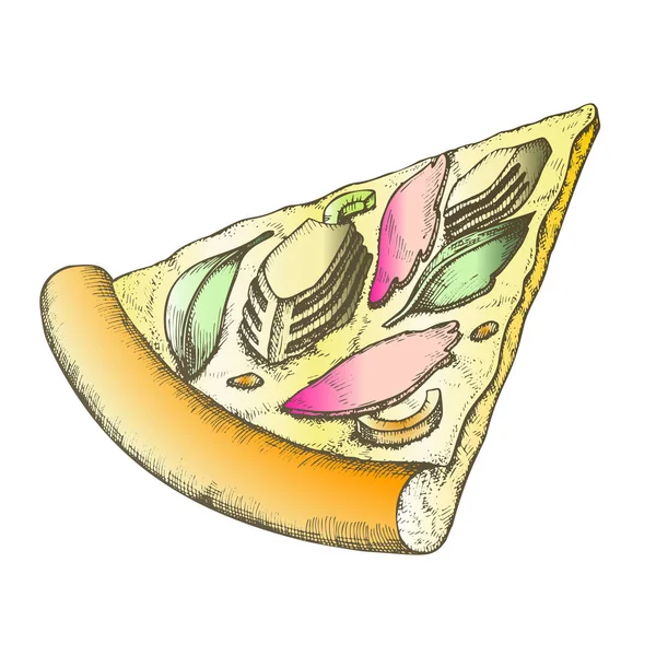 Color Deliciosa frescura rebanada Pizza Vector dibujado a mano — Vector de stock