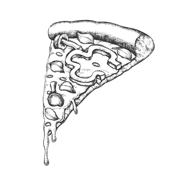 Vegetarian Italian Slice Pizza Hand Drawn Vector - Stok Vektor