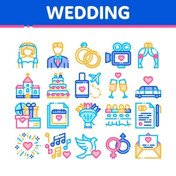 Collection Wedding Vector Thin Line Icons Set — Stock Vector