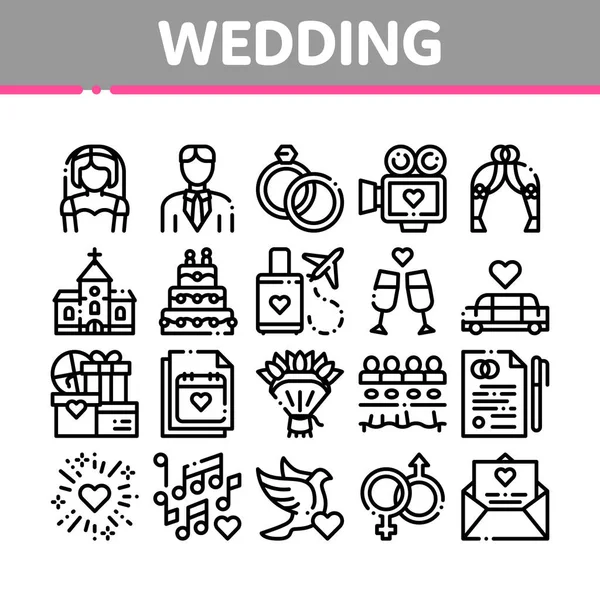 Collection Wedding Vector Thin Line Icons Set — Stock Vector