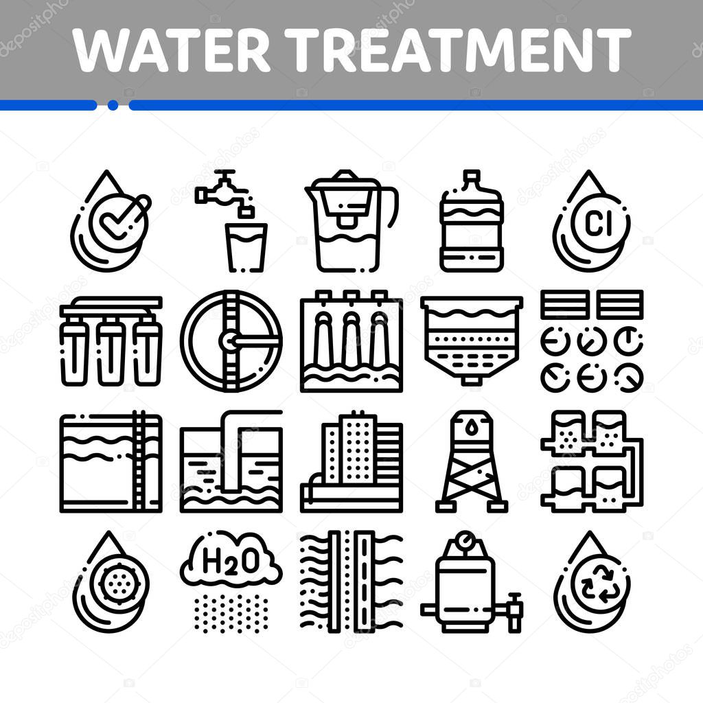 Water Treatment Items Vector Thin Line Icons Set