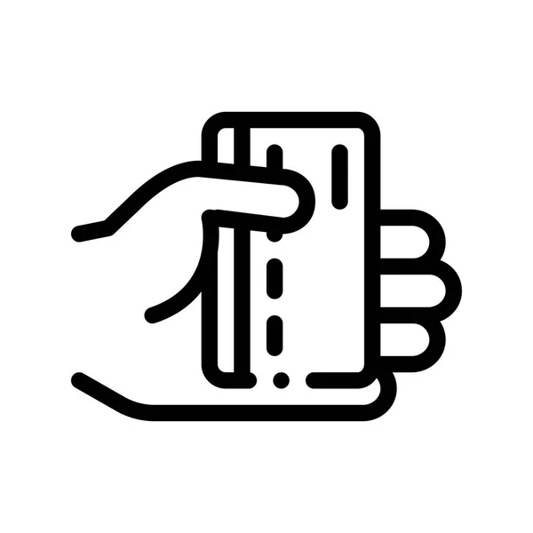 Mão Segurando Cartão de Crédito Vector Thin Line Icon —  Vetores de Stock