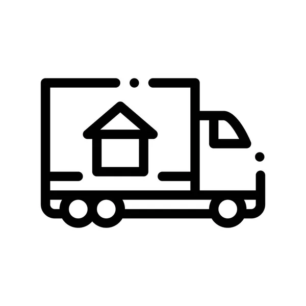 Cargo Truck Delivery To House Vector Sign Icon — Stock Vector