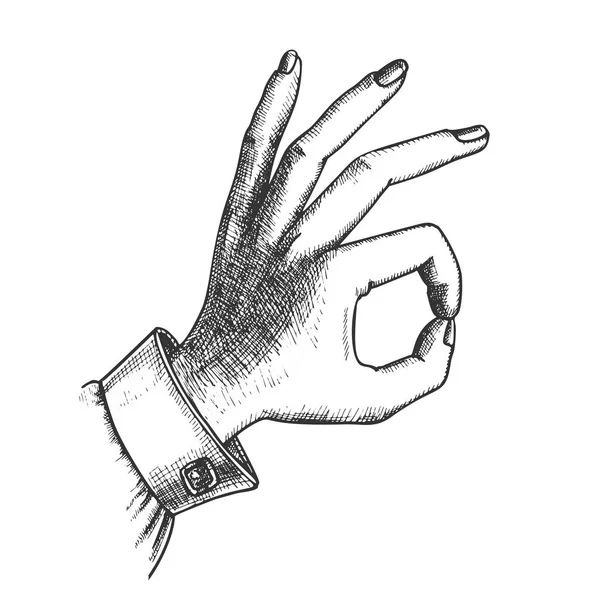 Vrouwelijk hand gebaar OK akkoord goedkeuring teken vector — Stockvector