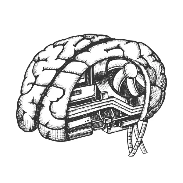 Καινοτομία υπολογιστή τσιπ εγκεφάλου μονόχρωμος διάνυσμα — Διανυσματικό Αρχείο