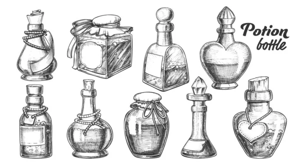 Collection Of Different Potion Bottles Set Vector — Stock Vector