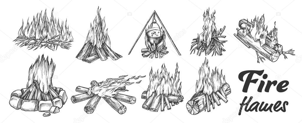 Collection Of Different Campfire Ink Set Vector