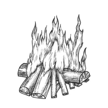 Traditional Burning Firewood Monochrome Vector vector Traditional Burning Firewood Monochrome Vector vector