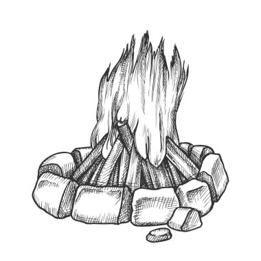 Traditional Burning Campfire Monochrome Vector vector Traditional Burning Campfire Monochrome Vector vector
