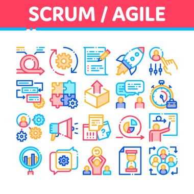 Scrum Agile Koleksiyon Elementleri Vektör Simgeleri Ayarlandı