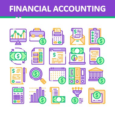 Mali Muhasebe Koleksiyon Vektörü Simgeleri Ayarlandı