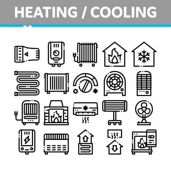 Heating And Cooling Collection Vector Icons Set — Stock Vector