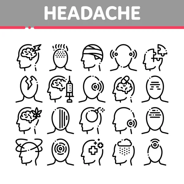Set di icone vettoriali degli elementi di raccolta del mal di testa — Vettoriale Stock