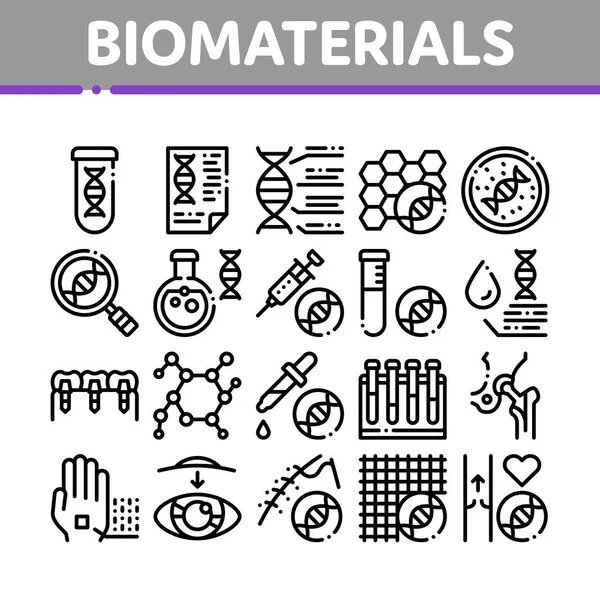 Conjunto de iconos vectoriales de elementos de colección de biomateriales — Archivo Imágenes Vectoriales