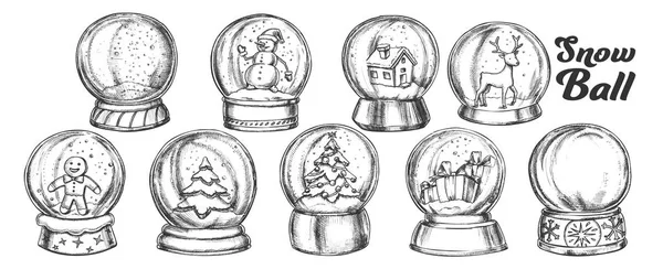 Christmas Snow Balls Souvenir Vintage Set Vector