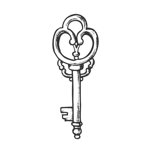 Key Antique Access Device Ink Hand Drawn Vector — Stock Vector