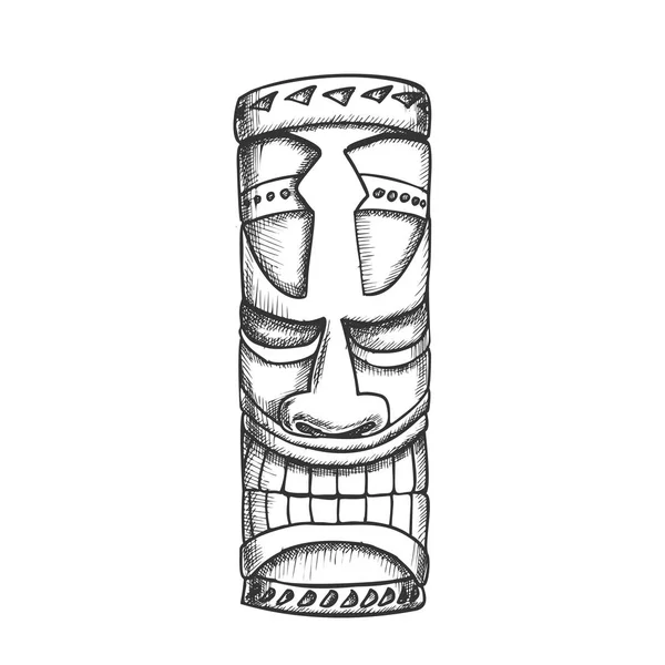 Statue en bois hawaïenne Tiki Idol Vecteur monochrome — Image vectorielle