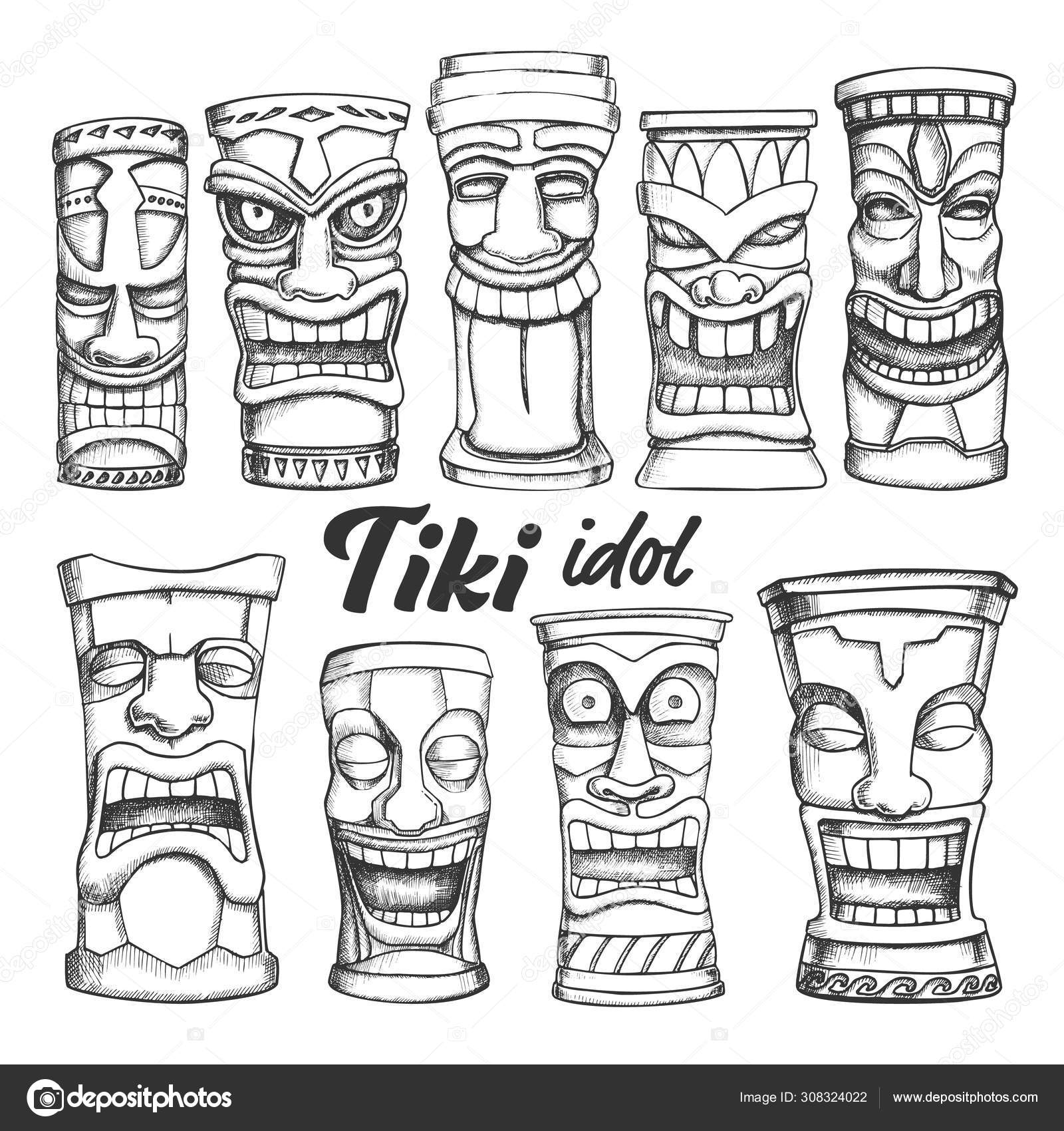 Image vectorielle Tiki Idol Collection Totem Vintage Set vecteur par  ©pikepicture - 308324022, image size:1600x1700