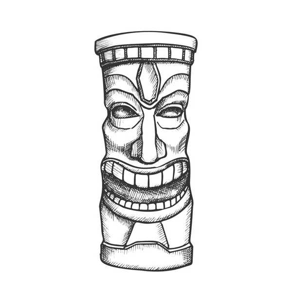 Vecteur d'encre Totem riant en bois sculpté Tiki Idol — Image vectorielle