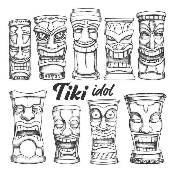 Tiki Idol coleção totem vintage Set vector — Vetor de Stock