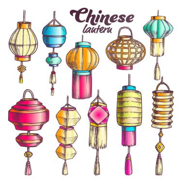 Farklı Şekillerde Çin Feneri Renk Vektörü Ayarlayın