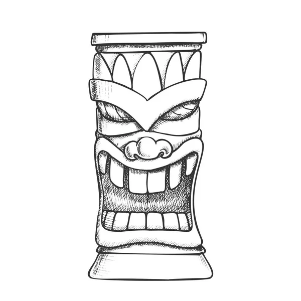 Vecteur monochrome Totem en bois sculpté Tiki Idol — Image vectorielle