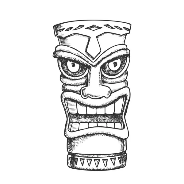 Statue en bois sculpté Tiki Idol Vecteur monochrome — Image vectorielle