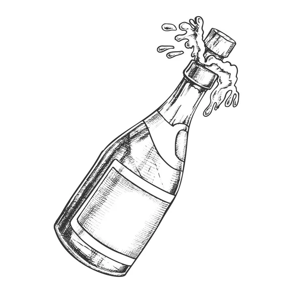 Champagne Blank Flaske Eksplosion Monokrom vektor – Stock-vektor