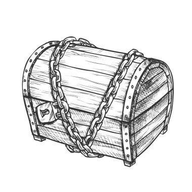 Asma Kilit Monokrom Vektörlü Hazine Sandığı