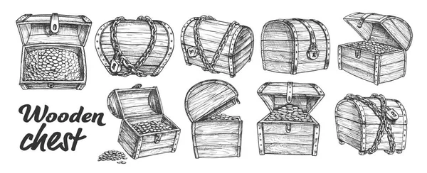 Kolekcja Treasure Chest zestaw monochromatyczny wektor — Wektor stockowy