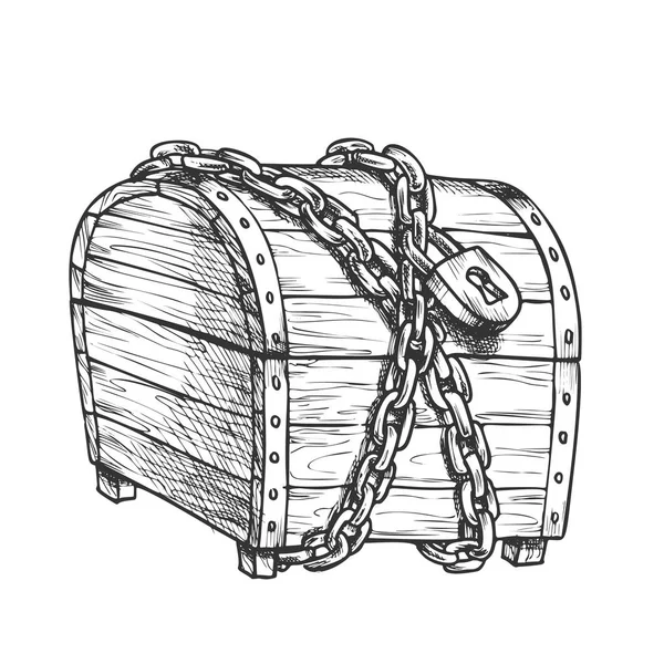 Vector de tinta de cadena metálica protegida del cofre del tesoro — Vector de stock