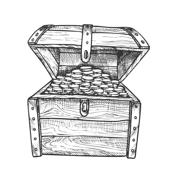Скарби Груди Заповнені Золоті Монети Чорнила Вектор — стоковий вектор