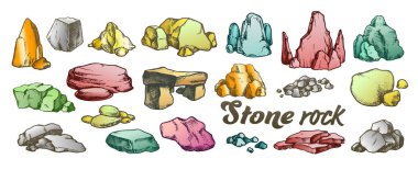 Stone Rock Gravel Collection Color Set Vector clipart