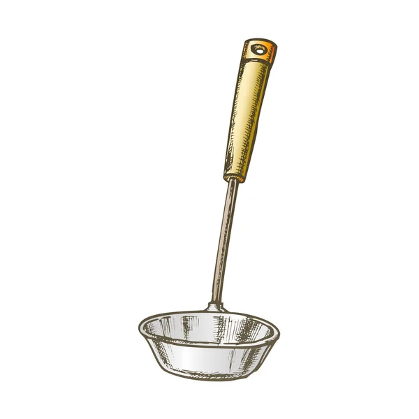 Ladle metal Soup Tool utensílios de cozinha vetor cor —  Vetores de Stock