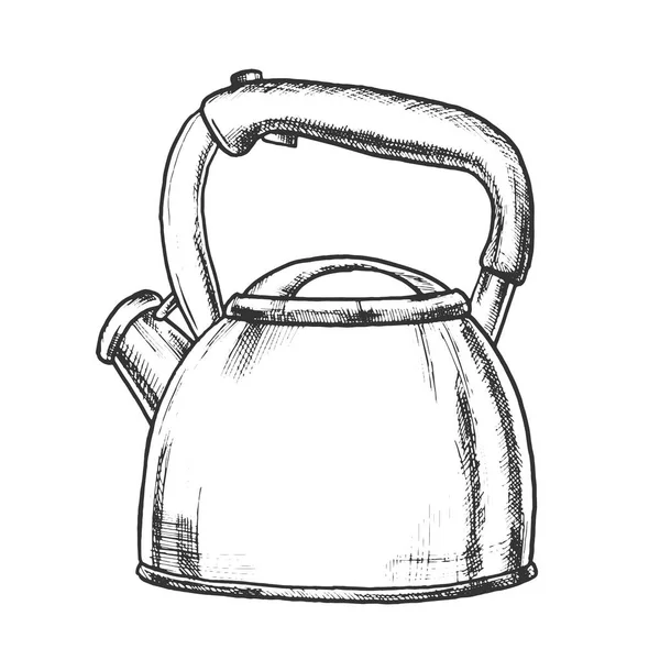 Teapot For Cook Hot Drink Kitchenware Ink Vector — Stock Vector
