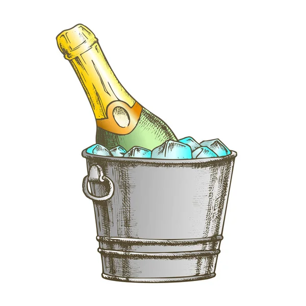 Бутылка шампанского в бакете с вектором цвета льда — стоковый вектор