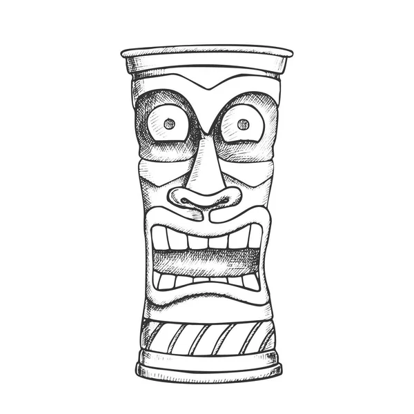 Tiki Idol Bois sculpté Crazy Laugh Totem vecteur d'encre — Image vectorielle