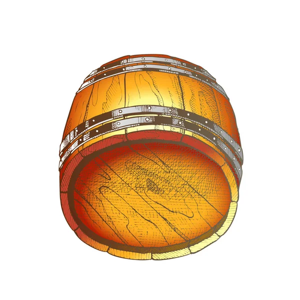 Vector de color de barril de cerveza de madera dibujado retro mentiroso — Vector de stock