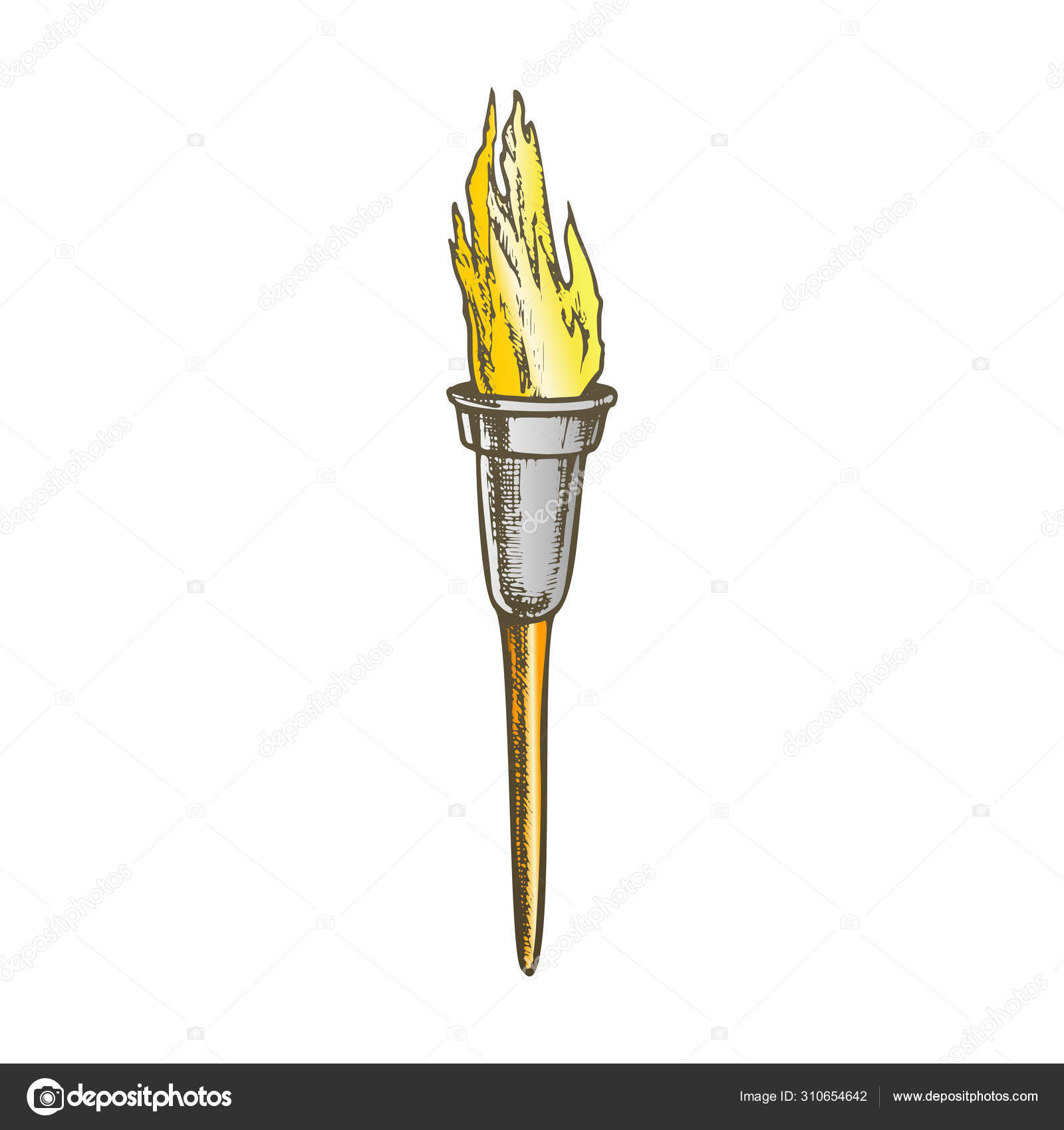 Torch Modern Metallic Burning Stick Color Vector Stock Vector by