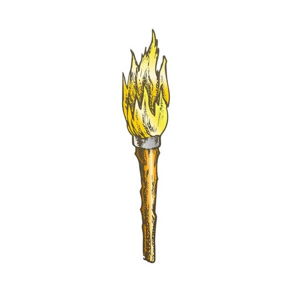 Torch Handmade Old Wooden Burning Stick Color Vector — стоковый вектор