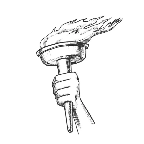 Torch Hand Hold Olympic Burning Stick Retro Vector — ストックベクタ