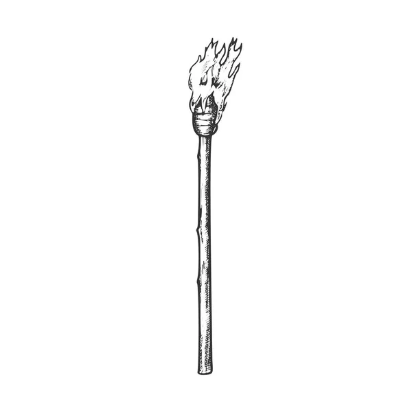 Torch Tall Handmade Wood Burning Stick Ink Vector — стоковый вектор