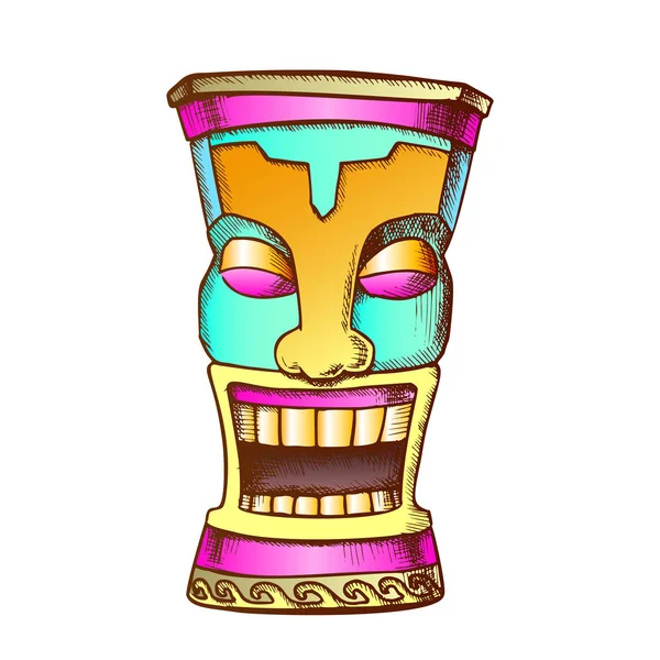 Tiki Idol Bois sculpté drôle Totem vecteur de couleur — Image vectorielle