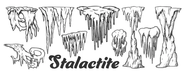 Stalactite And Stalagmite Monochrome Set Vector — Stock Vector