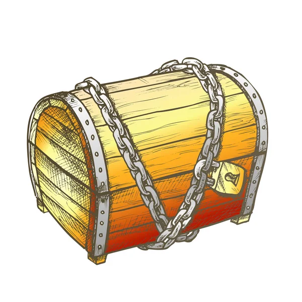 Treasure Chest With Padlock Color Vector — Stock Vector