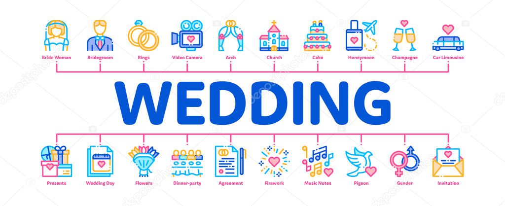 Wedding Minimal Infographic Banner Vector