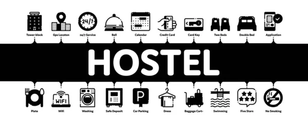 Hostel Minimal Infográfico Banner Vector — Vetor de Stock