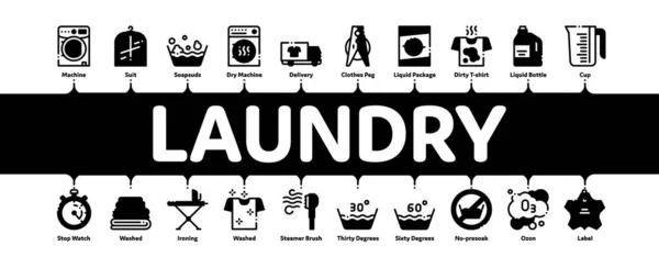 Servicio de lavandería Infografía mínima Banner Vector — Vector de stock