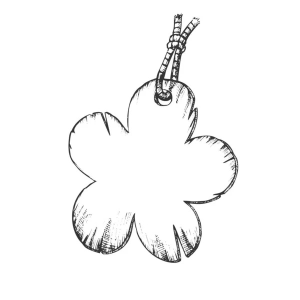 Метка в форме цветка висит на векторе чернил вектора веревки — стоковый вектор