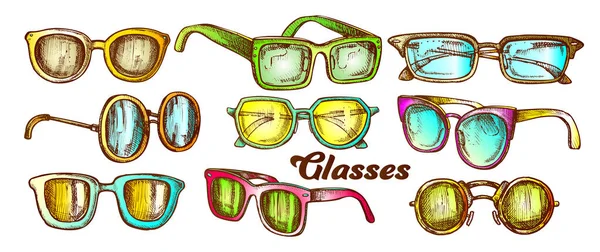 Óculos moda acessório conjunto de cores vetor —  Vetores de Stock